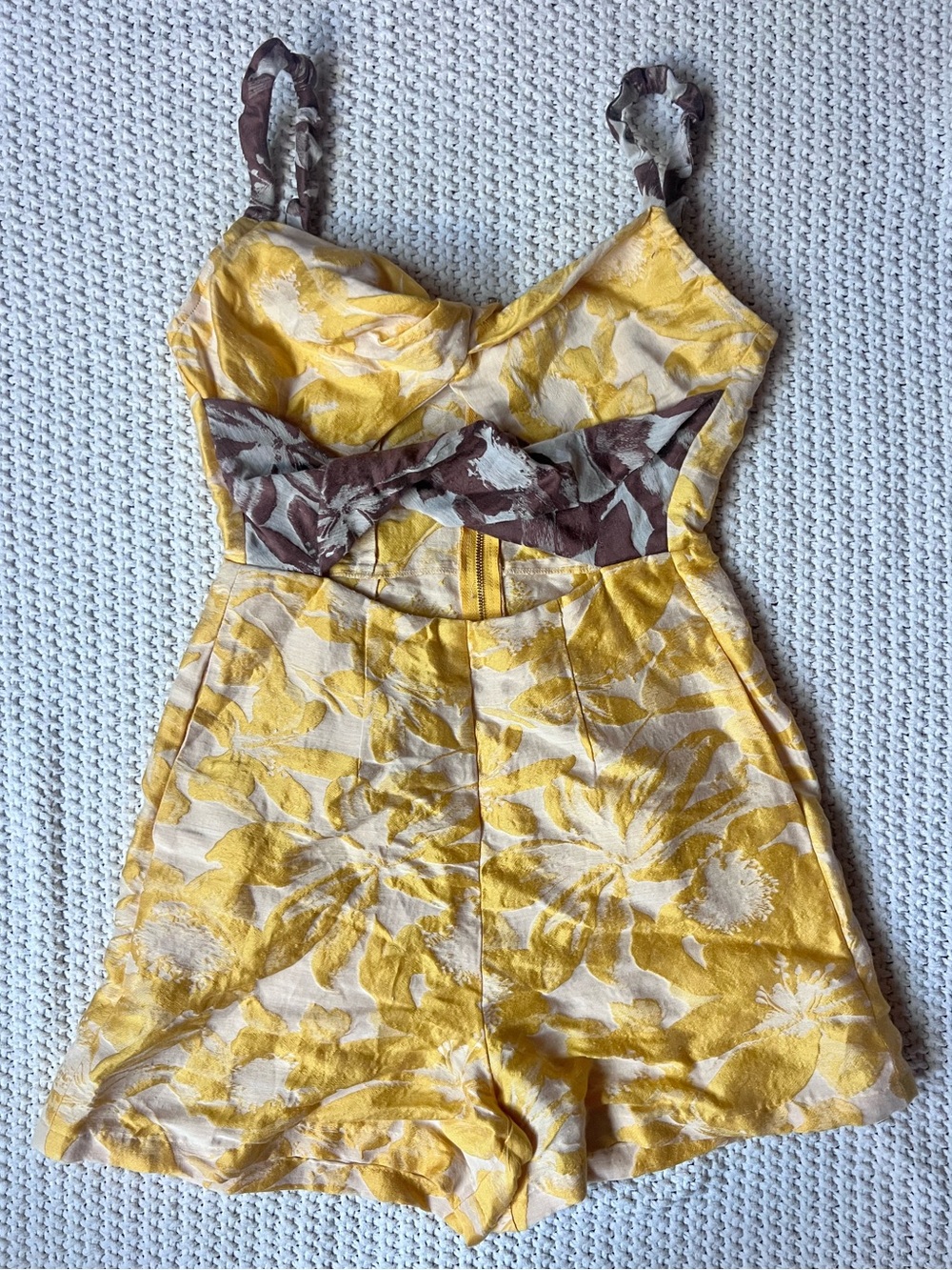 AUTUMN ADEIGBO Tapestry Floral Romper Jumpsuit Yellow Brown Vibrant Cute Size 2